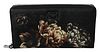Black Floral Dauphine Leather Continental Clutch Wallet