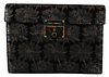 Black Ricamo Sequined Leather Document Briefcase Bag