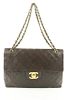 Chanel XL Quilted Dark Brown Maxi Classic Flap Gold