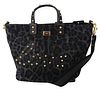 Blue Leopard Love Patch Studs Shopping Tote Bag