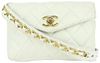 Chanel Quilted White Lambskin Chain Belt Bag Waist