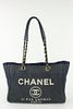 Chanel Navy Blue Denim Deauville Chain Tote Bag