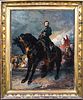 Cavalry Officer & Black Horse Oil Painting