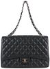 Chanel Quilted Black Caviar Leather Maxi Classic Silver