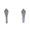 18k Gold Diamond Emerald Snake Hoop Earrings