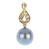 A cultured pearl and diamond pendant. The cultured pearl, suspended from a brilliant-cut diamond col