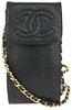 CHANEL BLACK CAVIAR MOBILE CASE WALLET ON CHAIN