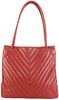 CHANEL LARGE RED CAVIAR LEATHER QUILTED CHEVRON SHOPPER TOTE BAG