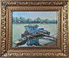 FISHING BOAT ON THE RIVER OIL PAINTING