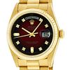 Rolex Mens Day-Date President Watch 18K Yellow Gold Red