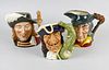 A group of four large and five small Royal Doulton character jugs Comprising: Capt. Hook D6597, Mont
