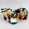 Two Royal Doulton character jugs and two Doulton figures Comprising: Long John Silver D6335, Regency