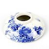 A Japanese porcelain brush pot. Of domed form decorated with blue wild flowers upon a white glaze gr