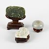 Three items of Chinese jade. Comprising: a miniature brush-washer of compressed spherical form, 1.6,