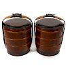 A pair of Chinese wedding baskets Each of barrel form with cane-wrapped handle over circular cover d