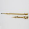Two yellow metal and gem set Sampson Mordan & Co. retractable pencils. The first having foliate engr