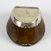 A Victorian novelty horse hoof table snuff box. The hinged silver-plated cover engraved with a crest