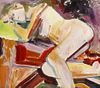 E. Hemsoll (1924-2011) Study of a nude reclining on a bed Oil on canvas laid on board Titled verso '