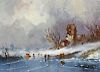 Harrij/Harry van Dongen (Dutch, 1909-?)A winter scene with figures on a frozen lakeOil on boardSigne