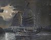 Chinese School Moonlit view of a ship with sailors Watercolour Unsigned 8.75 x 7 (22.25 cm x 17.75 c