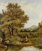 Oil on canvas Rural scene with two figures beside a stream Signed 'Moordale' to lower right hand cor