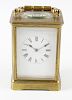 A brass cornice cased carriage clock with white Roman dial, the replaced leaver platform escapement