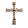 A late 19th century 15ct gold enamel cross pendant/brooch. Designed as a cross with tapered arms and