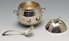 A selection of plated ware to include a novelty apple condiment pot by Mappin & Webb, spirit kettle,