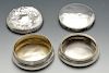 A small collection of silver novelties comprising an Art Nouveau silver pot of circular form and emb