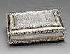 A William IV silver table snuff box, the oblong form with hinged cover engraved with a hunting scene