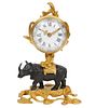 French Bronze Table Top Rhinoceros Clock 20th Ct.