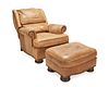 A contemporary Drexel Heritage leather club chair with ottoman