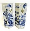 Pair Chinese Blue & White Hat Stands