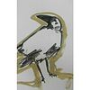 Large Acrylic Painting, Gold Tan Raven Crow Bird -