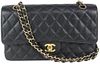 CHANEL BLACK QUILTED CAVIAR MEDIUM DOUBLE CLASSIC FLAP GOLD CHAIN BAG