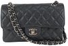 CHANEL SHW BLACK X SILVER CAVIAR LEATHER SMALL CLASSIC DOUBLE FLAP