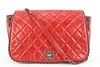 CHANEL QUILTED RED LEATHER CHAIN AROUND FLAP BAG