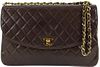 CHANEL CHOCOLATE BROWN QUILTED LAMBSKIN LARGE GOLD CHAIN FLAP BAG