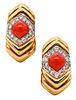 Charles Turi Diamonds & Red Corals 18k gold Clips-earrings