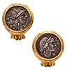 Ancient Roman coin 18k Gold Earrings with 136-114 BC silver denarius