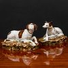 Pair of Staffordshire Pearl Glazed Models of Recumbent Hounds