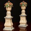 Pair of English Polychromed Earthenware Models of Flowers in Urns