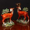 Pair of Staffordshire Pearl Glazed Earthenware Bocage Figures of a Stag and Hind