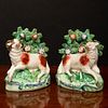 Pair of Staffordshire Pearl Glazed Earthenware Bocage Figures of an Ewe and Ram