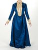 Late 19th c. Royal Blue Satin Silk Polonaise Style Dress