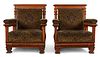Pair Upholstered Carved Wood Armchairs