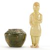 Han Green Vase & Sui Straw Glazed Figure