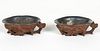 Pair Chinese Bamboo Cups Silver Lined