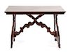 A Spanish Baroque Style Walnut Trestle Table Height 30 x width 46 1/2 x depth 28 1/4 inches.
