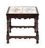 A William and Mary Style Tile Inset Side Table Height 18 3/4 x width 19 x depth 19 1/4 inches.